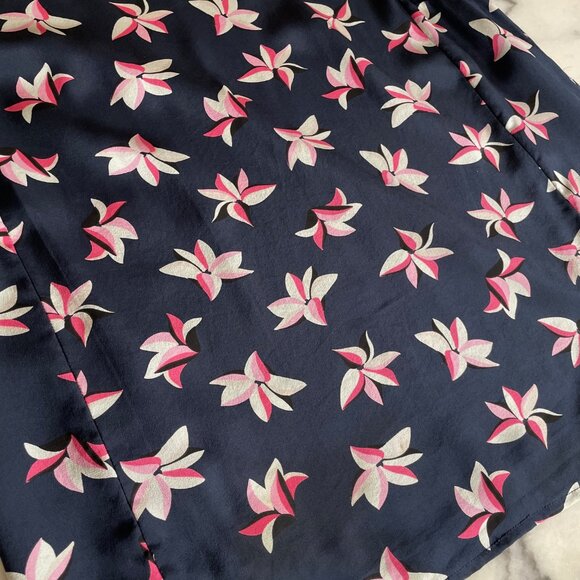 Joie Silk Navy and Floral Short Sleeve Blouse - Picture 8 of 8